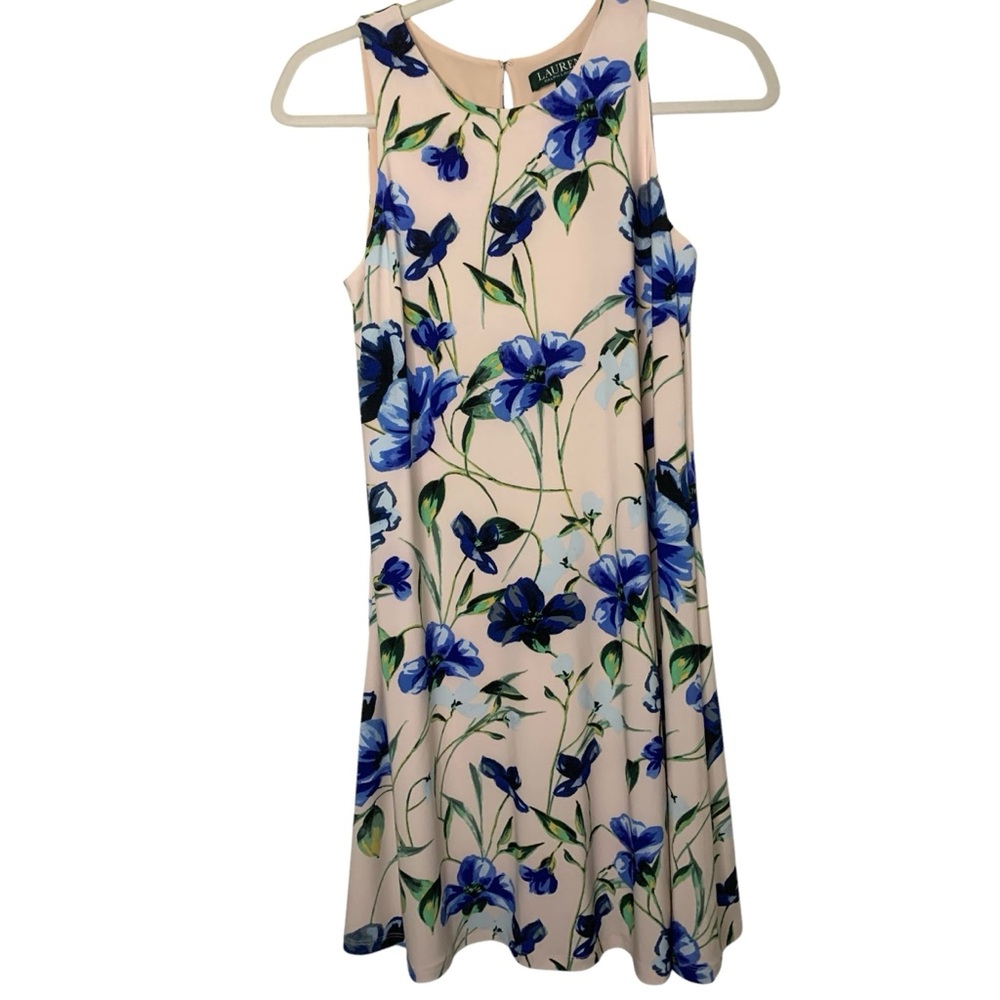 NWT Lauren Ralph Lauren Pink Blush Blue Floral Easter Sleeveless Career Dress 4